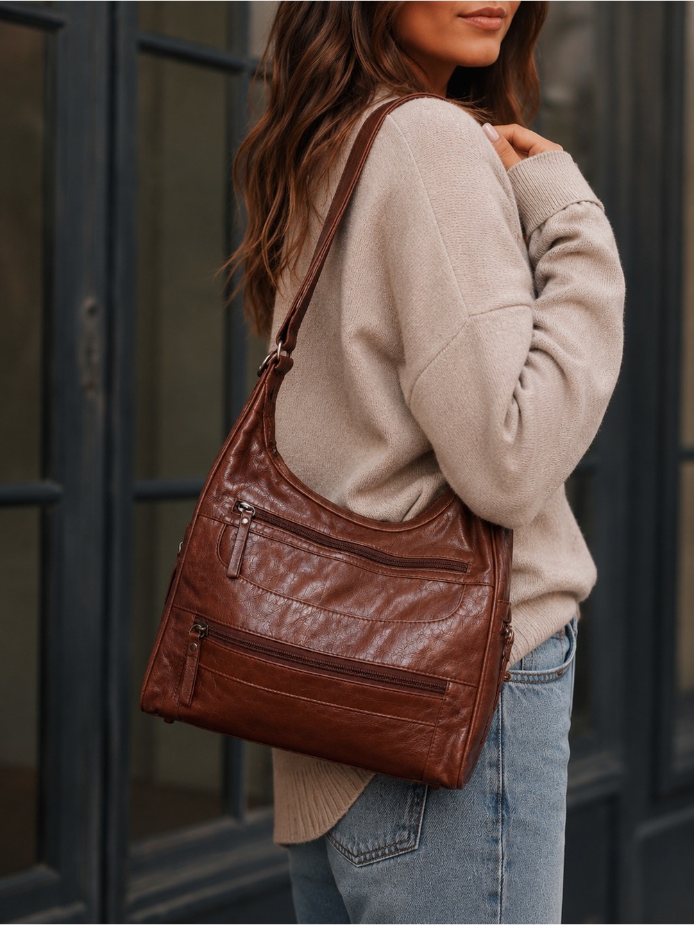 Genuine Italian Leather Brown Shoulder / Crossbody Bag